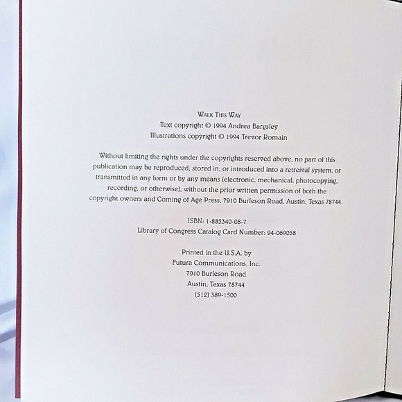 Walk This Way by Andrea Bargsley 1994 Hardcover Inscribed, Signed by Author - Picture 4 of 7